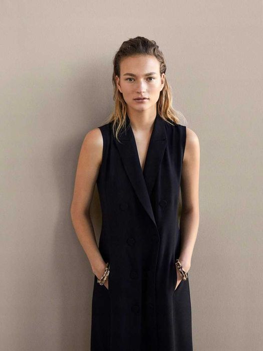 Vestido comprido smoking, Massimo Dutti