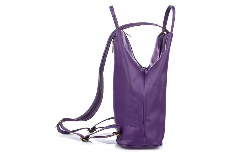 Fioletowy Vera Pelle Włoski Plecak Skórzany Damski