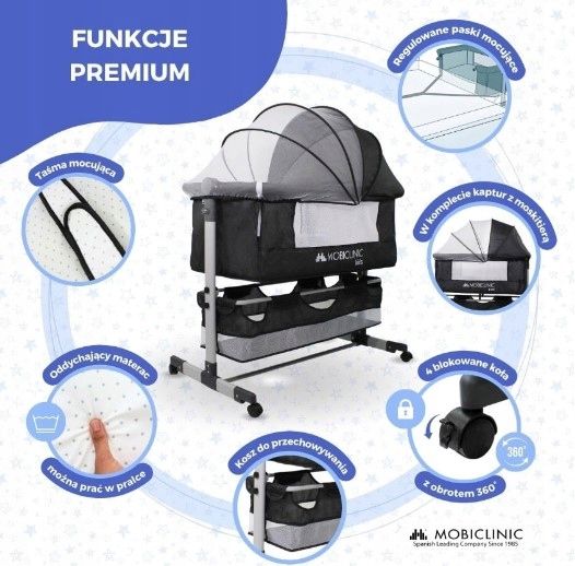 łóżeczko dziecięce mobiclinic night 3 w 1 dostawne,moskitierą
