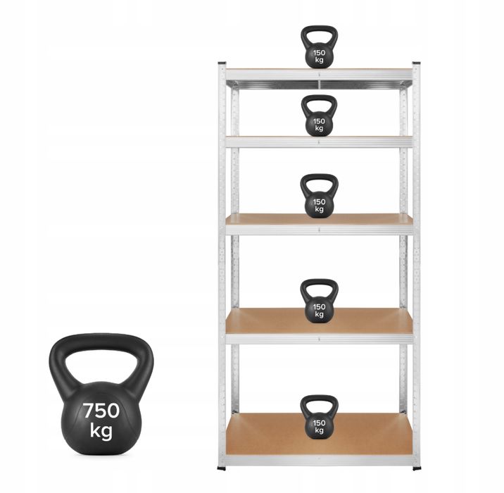 Стелаж металевий 2в1 5 полиць гаражний 180х90х40см 750кг Rebel Польща