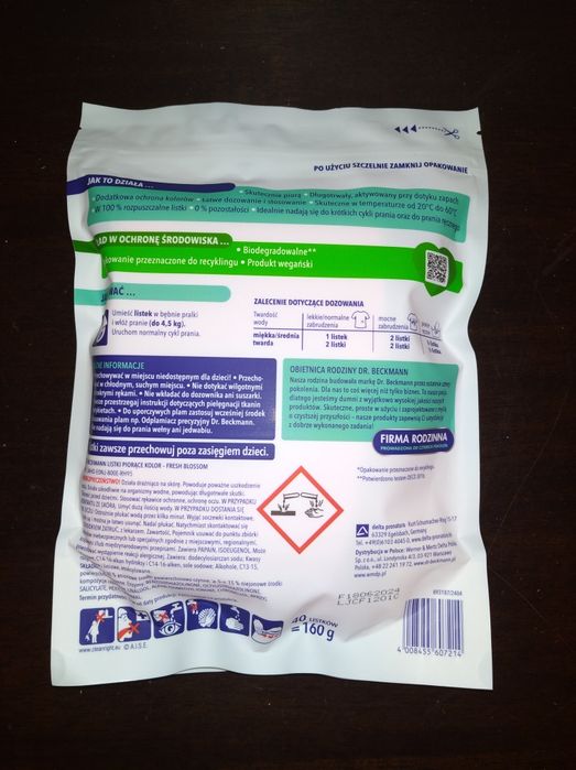 Listki piorące Dr.Beckmann kolor 40 sztuk