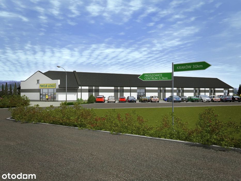 Budynek Handlowo Usługowy 800-900m2 + parkingi, plac na działce 0,5ha.