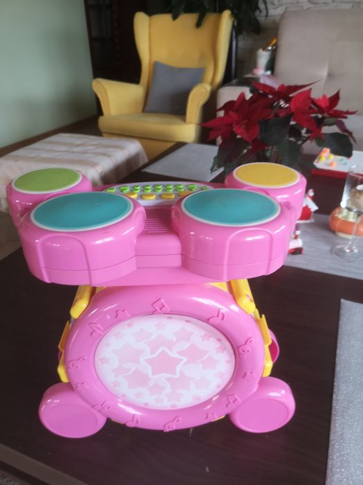 Perkusja bęben różowy carousel instrument zabawka edukacyjna interakty
