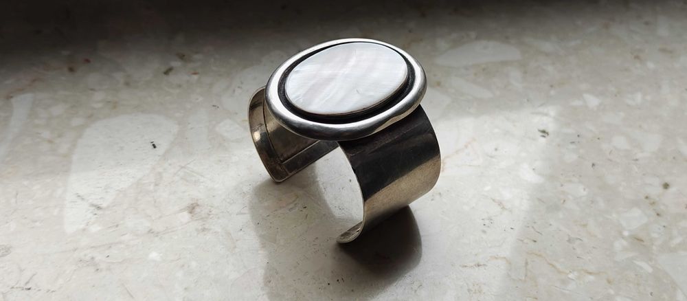 Duża Bransoletka Bangla Srebrna 925 Masa Perłowa Typ Orno Rytosztuka