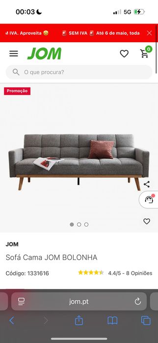 Sofá Cama Cinzento Jom