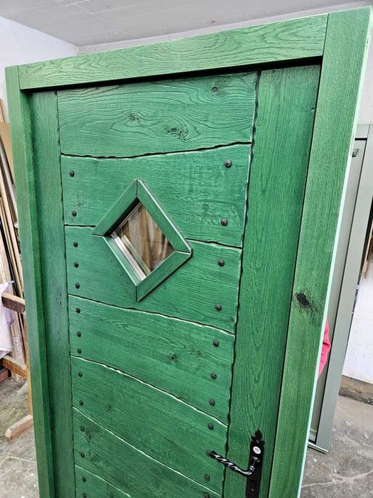 Drzwi DŁUGOSZ drewniane zewnętrzne wejściowe góralskie dębowe GOTOWE