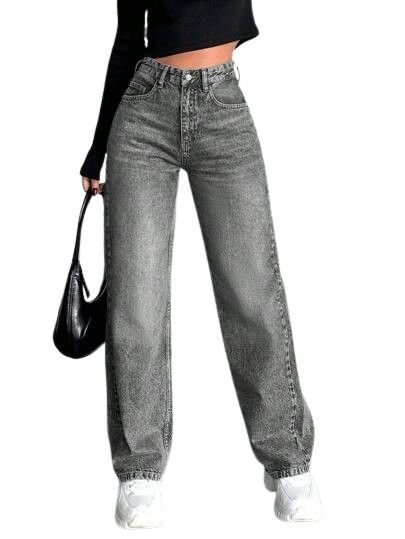 Shein szare jeansy proste z wysokim stanem dla niskich s 1eb