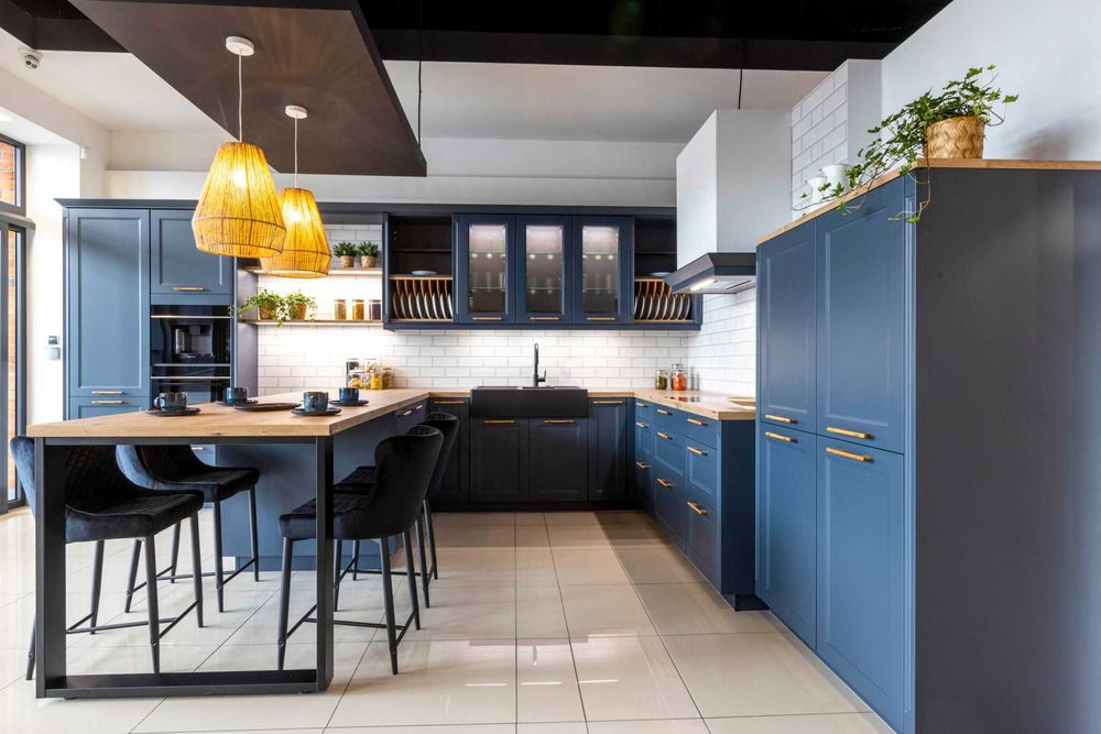 Kuchnie Verle MEBLE KUCHENNE lakierowane Cascada Niebieski Fiord