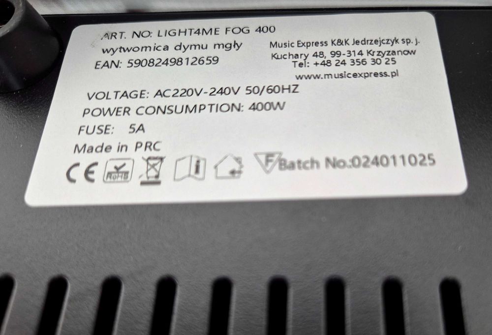 Wytwornica dymu Light4me FOG400, Komis Jasło Czackiego