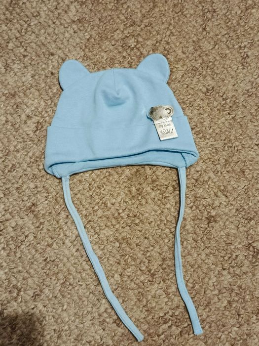 Бавовняна шапочка на зав'язках для новонароджених 0-3 місяців