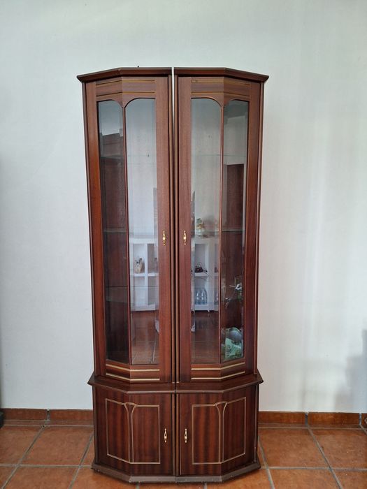 Par Cantoneiras Vitrine Madeira Escura Vidro