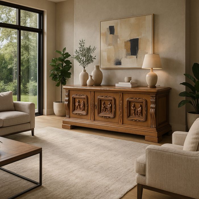 Комод креденс деревянный с рельефной резьбой, антикварный, из Европы