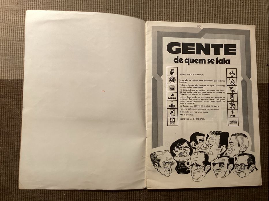 Caderneta de cromos GENTE DE QUEM SE FALA. Políticos 1974/75. Rara.