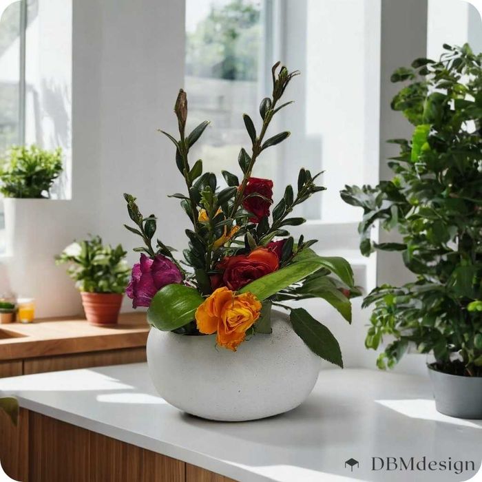 Doniczka, osłonka z białego betonu - nowoczesna forma 2w1