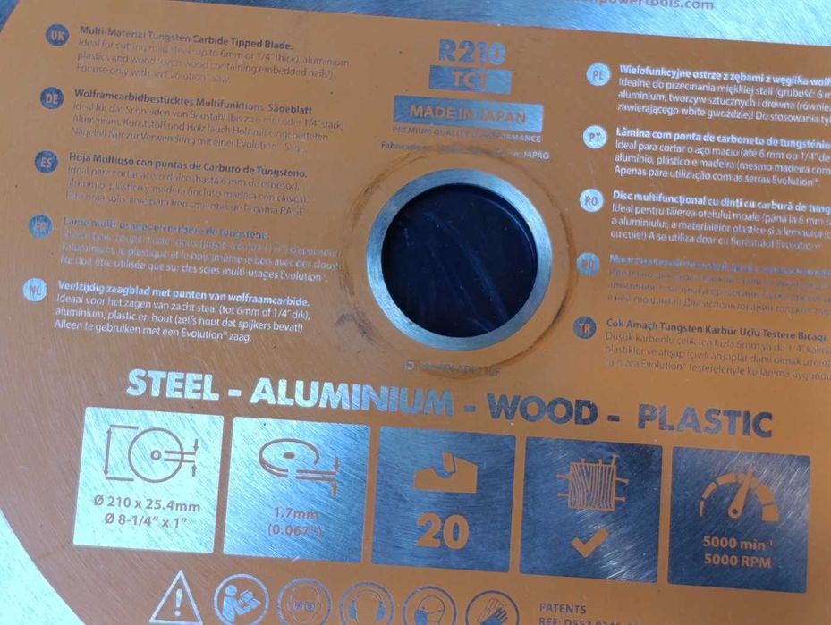 Tarcza piła TCT wielozadaniowa Evolution RAGE 210 RAGEBLADE210MULTI