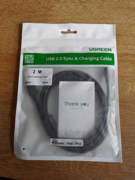 Кабель Ugree USB - Lightning, 2 м, Black