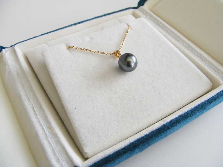 Perła Tahiti 10mm diamenty 0.021ct 18karatowe złoto nowy naszyjnik