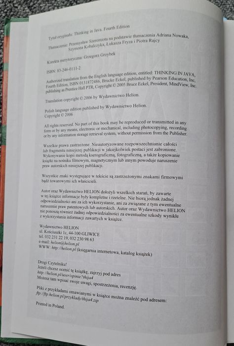 Bruce Eckel Thinking in Java IV - biblia programisty Java