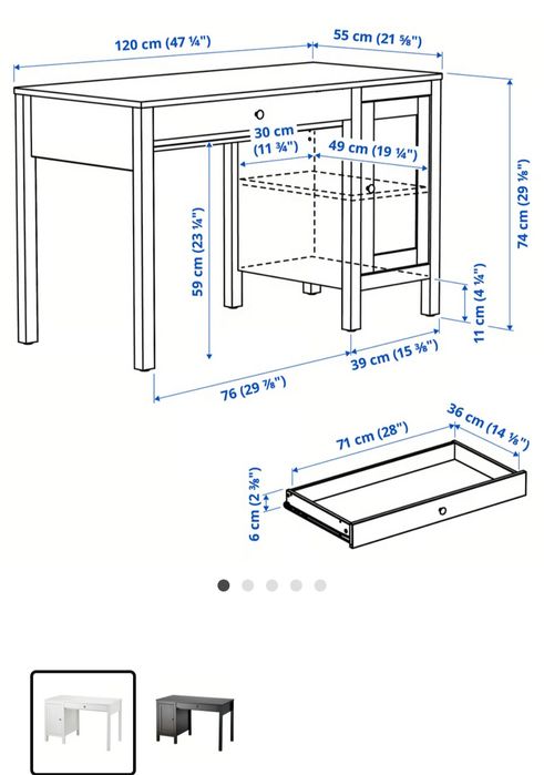 Ikea Hemnes białe, sosnowe biurko 120 x 55 cm