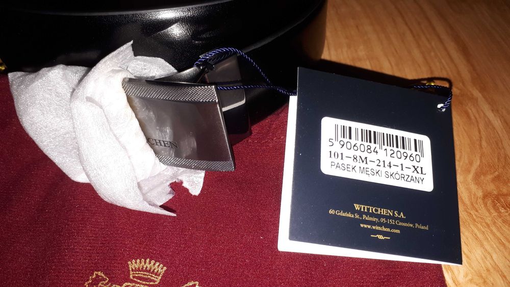 Witchen Męski pasek z gładkiej skóry naturalnej z klamrą, czarny