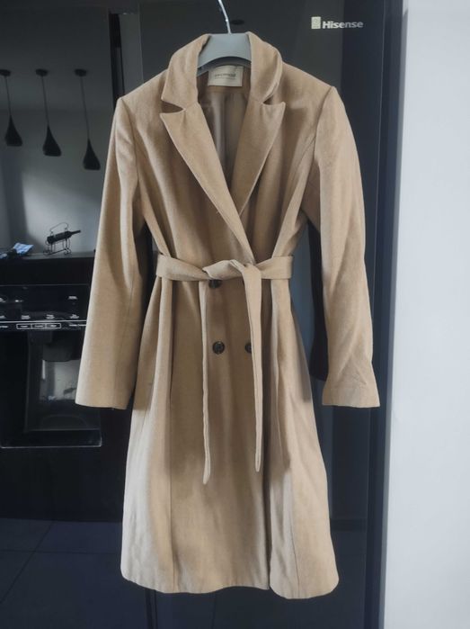 Maxi długi płaszcz wełniany oversize piaskowy camel