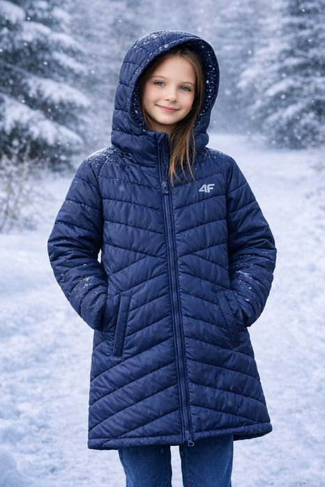 Kurtka 4F puchowa 134 zimowo jesienna dla dziewczynki płaszcz granatow