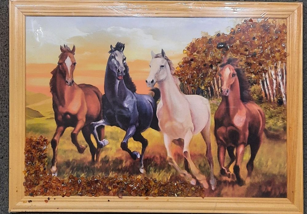 Obraz - bursztyn - konie.