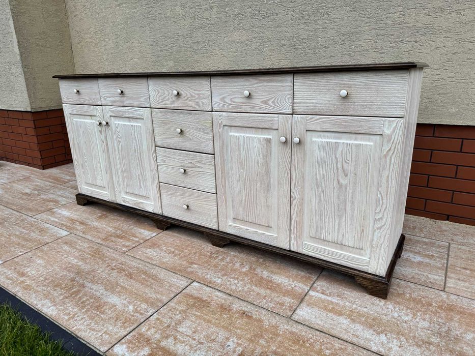 szafka drewniana komoda długa stylowa biała szafa witryna kredens stół