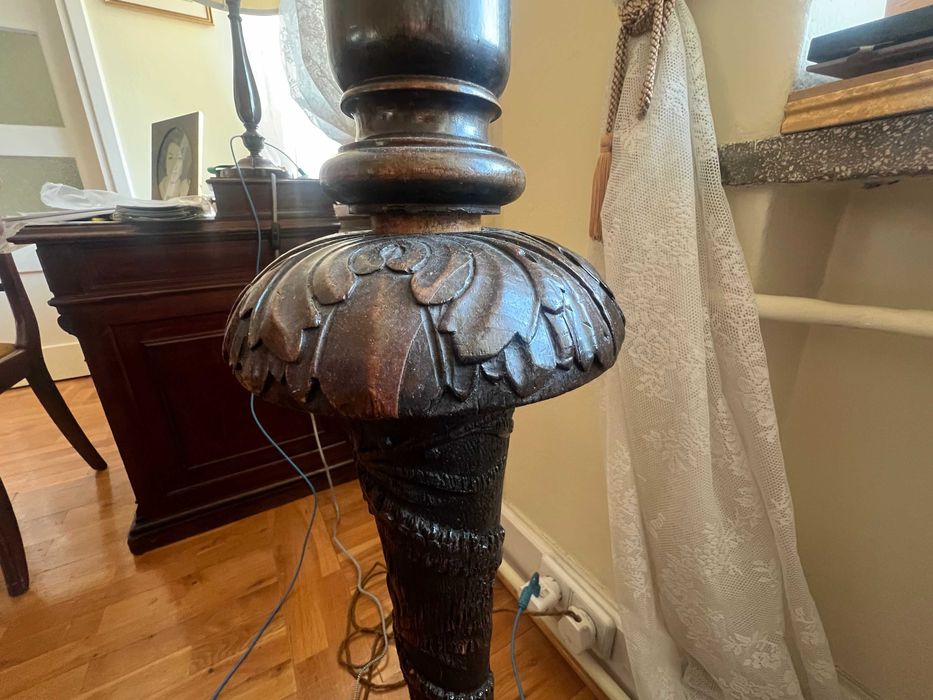 Lampa francuska, drewniana, piękna snycerka