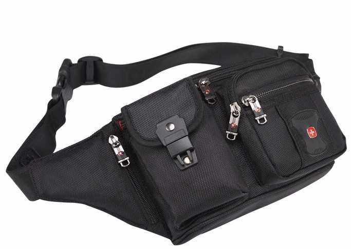 saszetka nerka SWISSGEAR torba biodrowa czarna nylon PVC