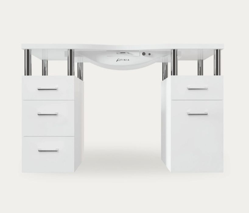 Biurko kosmetyczne AFINIA 130 cm z pochłaniaczem – stan bdb, OKAZJA!