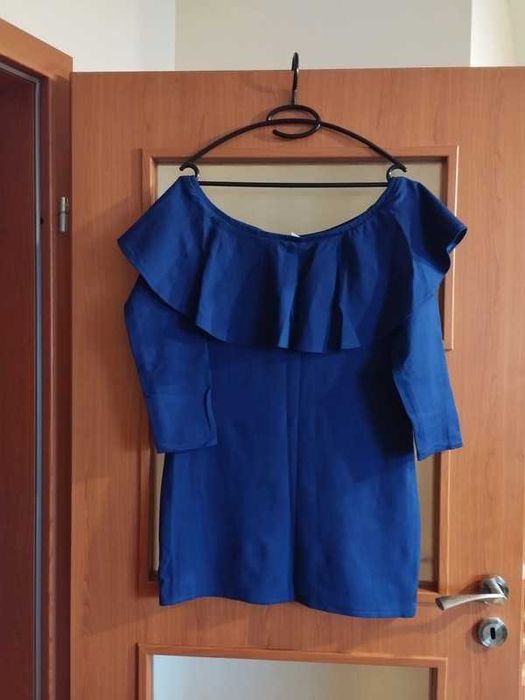 Krótka granatowa sukienka hiszpanka z falbaną rozmiar XL