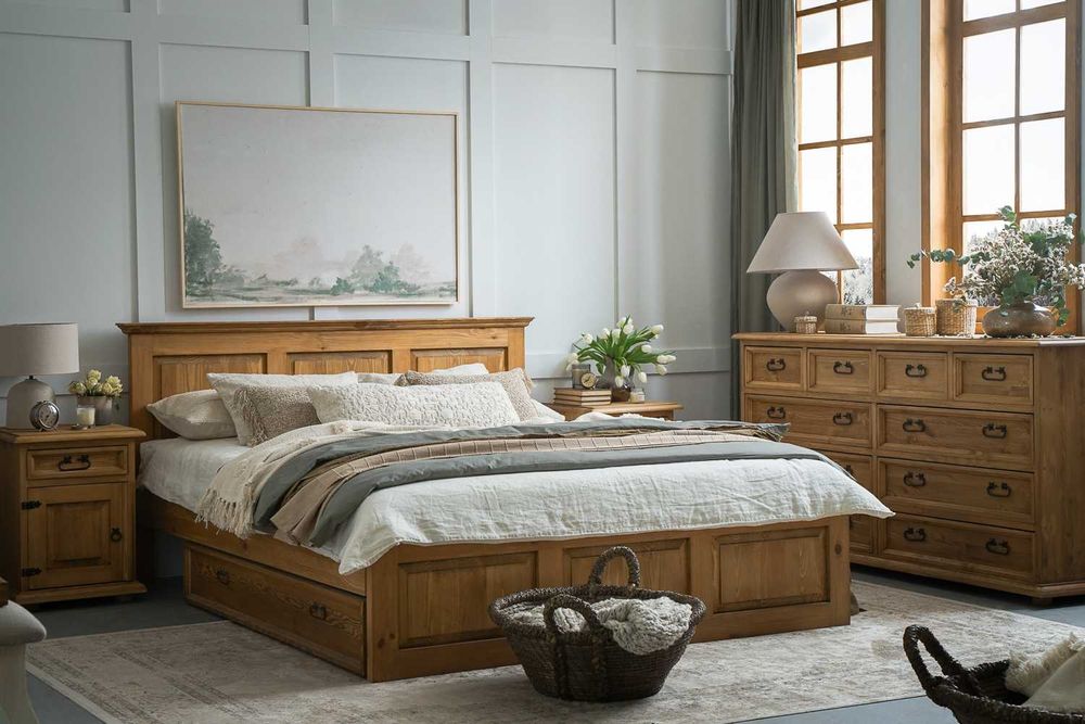 Drewniane podwójne łóżko do sypialni sosnowe ACC03 /160x200