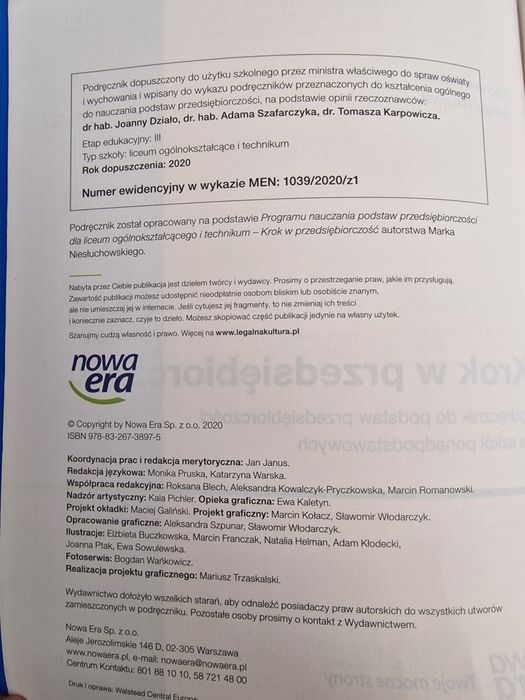 Podręcznik Krok w przedsiębiorczość Nowa era