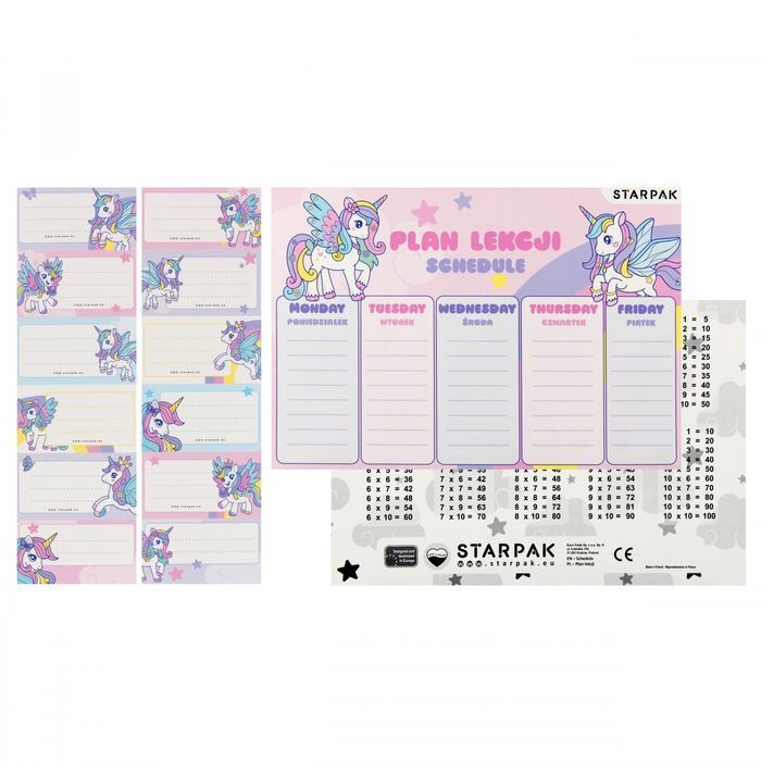 Plan Lekcji z Naklejkami Na Zeszyt Unicorn Starpak 553572. Starpak