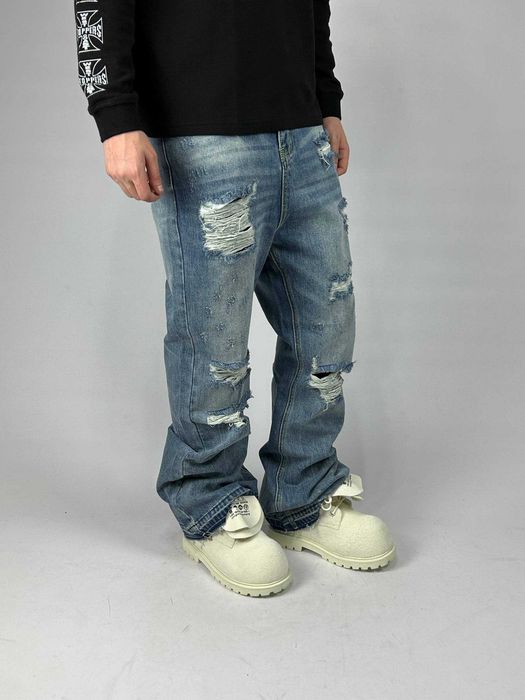 Джинси кльош distressed faded baggy штани archive джинсы сині