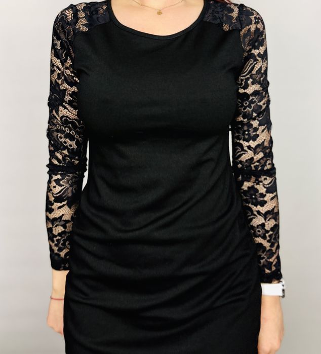 Czarna ołówkowa sukienka z koronką S 36 H&M Mama