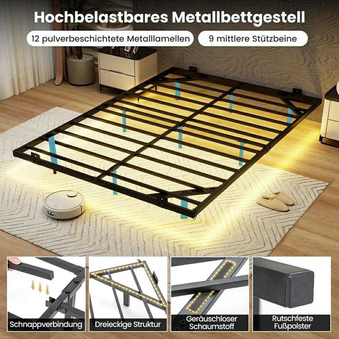 Łóżko LED metalowe