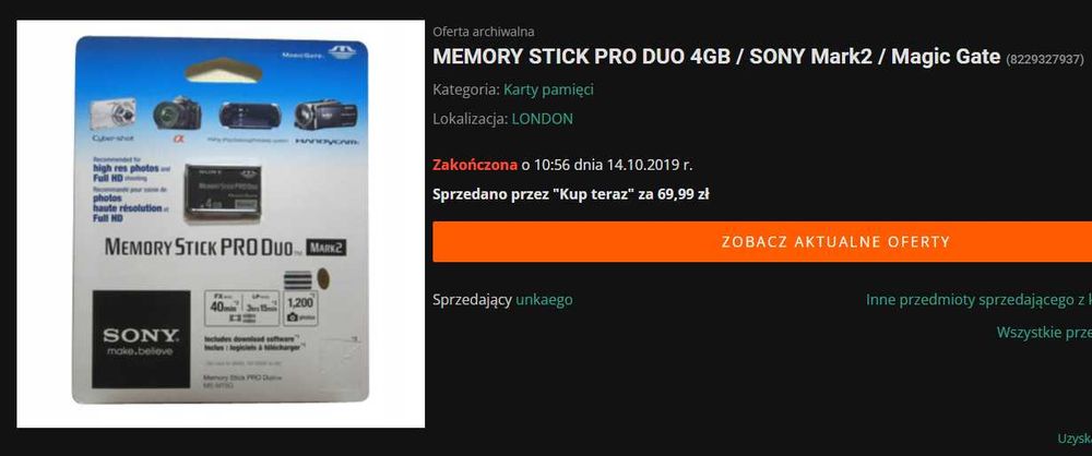 Memory Stick Pro DUO mark 2 *4 GB* Nowa Karta Pamięci Oryginał Tanio !