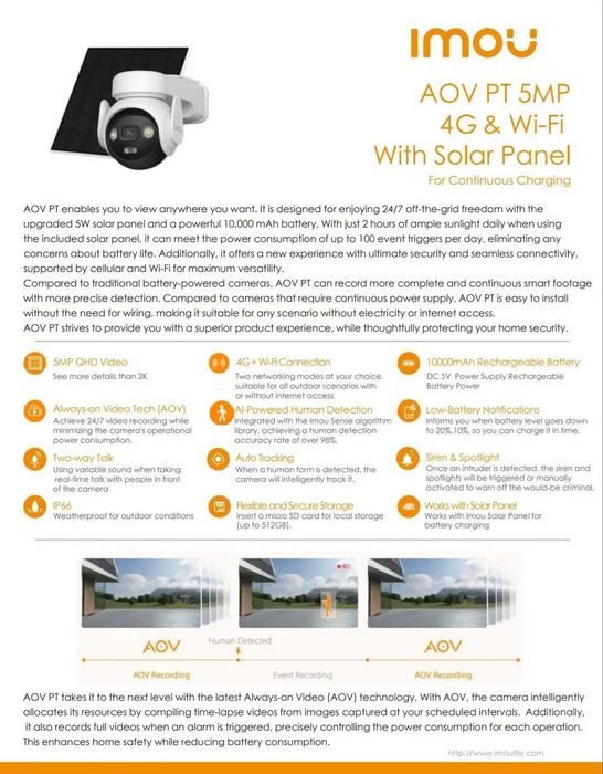 Камера IMOU AOV PRO 5MP: Бездротова 4G/Wi-Fi + Сонячна панель