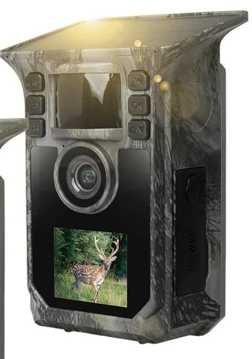 Câmara de trilha/caça  4K 64MP com energia solar, bat. de 5000mAh