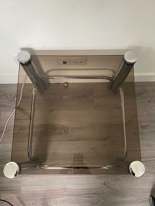 Mesa de Centro Vintage Mid-Century em Crómio e Vidro Fumado (NEGOCIÁVEL)