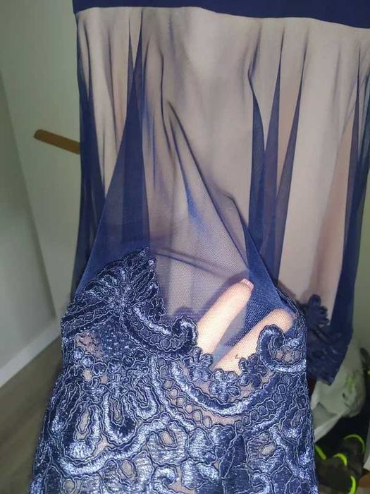 Sukienka na wesele krótka granatowa koronka 42 XL