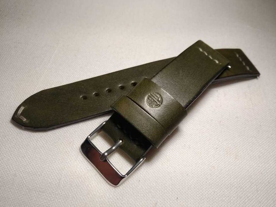 Skórzany pasek do zegarka 20 / 20 mm - skóra juchtowa ,kolor oliwkowy