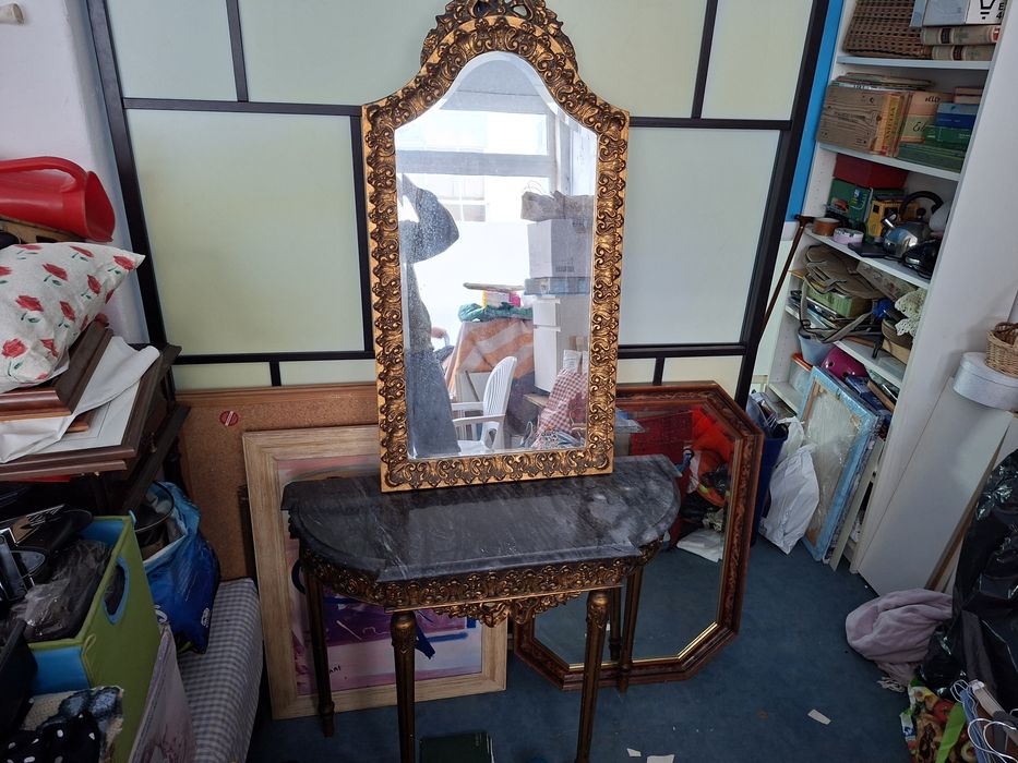 Conjunto credencia mármore e espelho