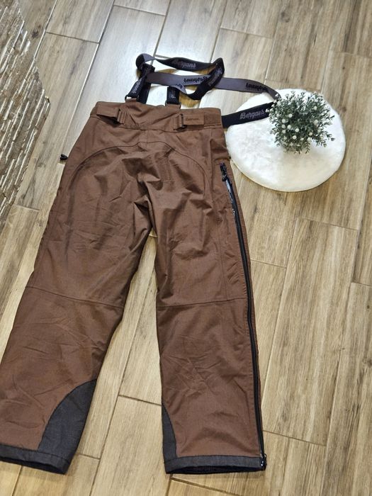 Bergans brązowe spodnie narciarskie XS/S szelki zimowe