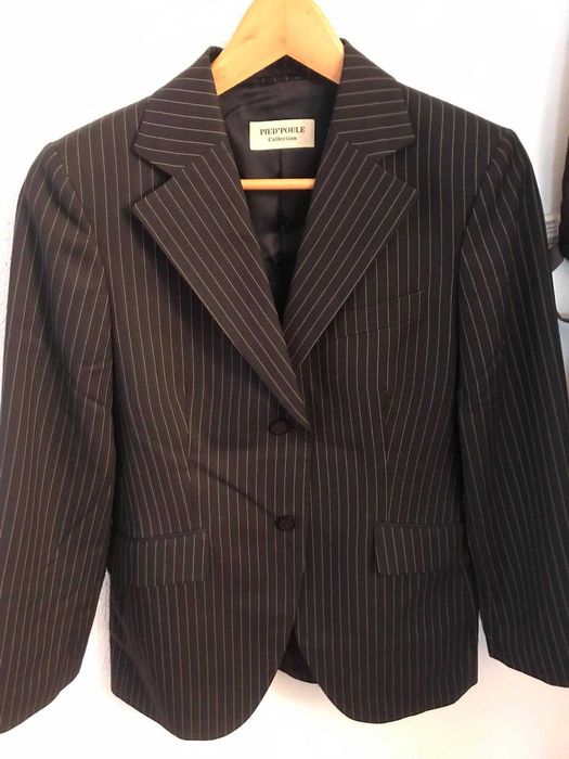 Dark Blue Blazer with White Stripes