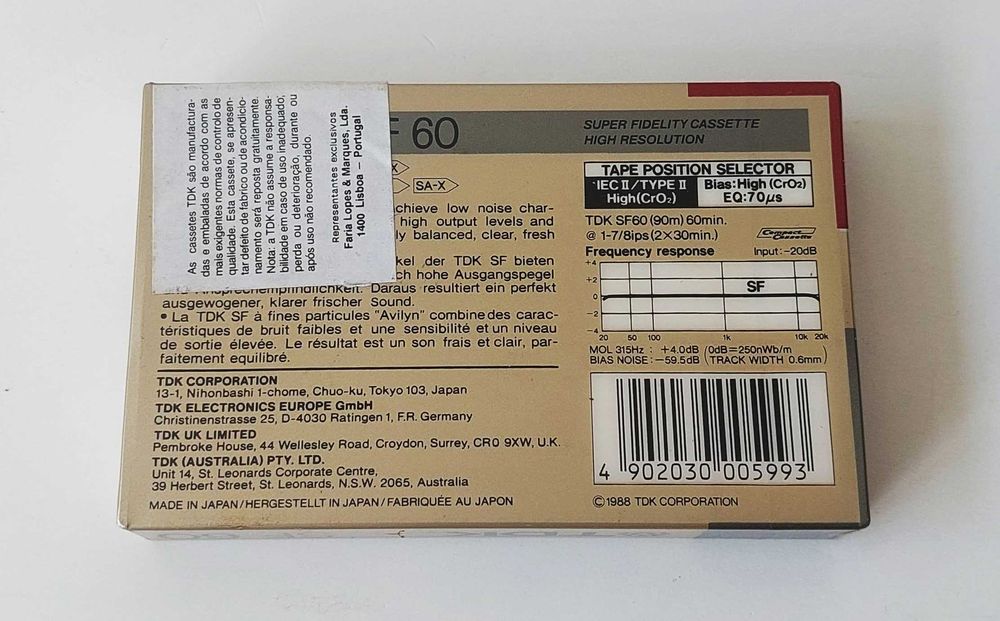 Audio cassete TDK SF 60 IECII/TypeII de 1988 (SELADA)