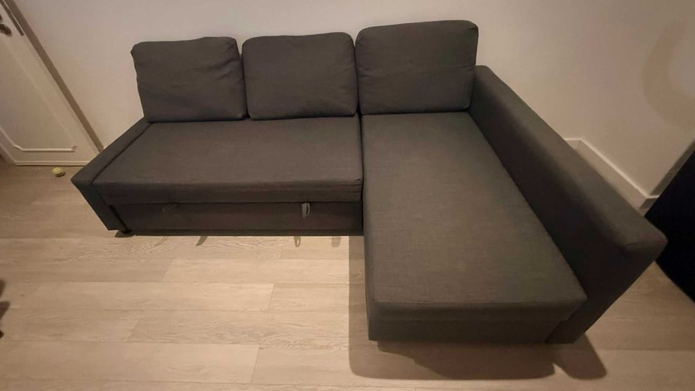 Sofá-cama de canto c/arrumação CINZENTO