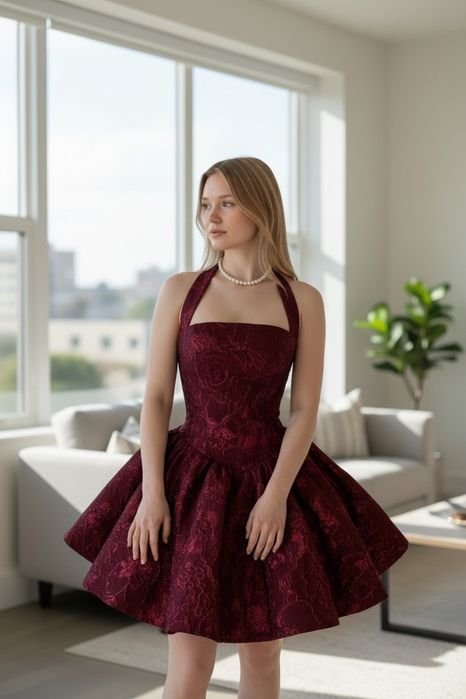 Sukienka bordowa żakardowa